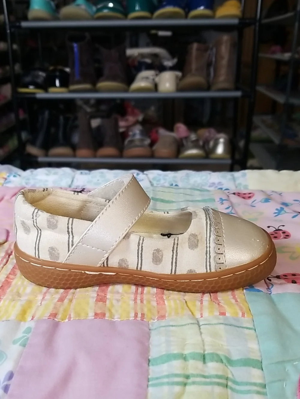 Livie & Luca Cream Metallic Mary Jane Shoes with Strap Size 7